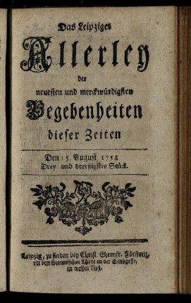 Den 15. August 1758. Drey und dreyßigstes Stück.