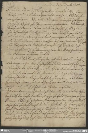 Eigenh. Brief von Ludwig Emanuel Ernst an August Wilhelm von Schlegel, Dresden, 01.12.1818