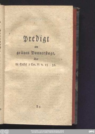 Predigt am grünen Donnerstage, über die Epistel 1 Cor. XI, v. 23 - 32.