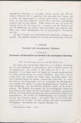 I. Abschnitt. Versuche mit französischen Vokabeln.