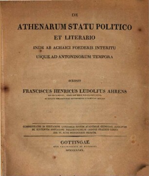 De Athenarum statu politico et literario inde ab Achaici foederis interitu usque ad Antoninorum tempora