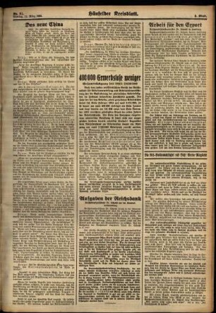 Zweite Ausgabe vom Montag, den 12. März 1934.