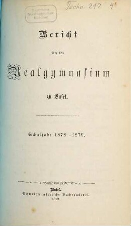 Bericht : über d. Schuljahr. 1878/79