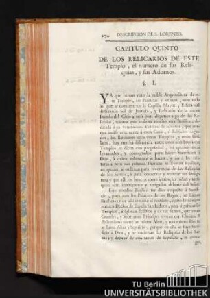 Capitulo Quinto. De los relicarios de este Templo, el numero des sus Reliquias, y sus Adornos.