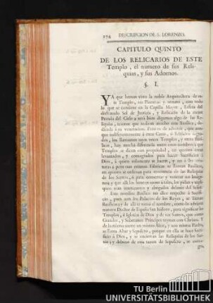Capitulo Quinto. De los relicarios de este Templo, el numero des sus Reliquias, y sus Adornos.