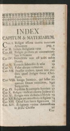 Index Capitum & Materiarum.