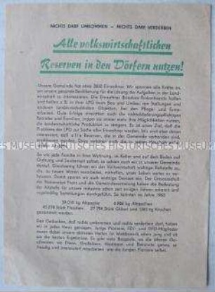 Propagandaflugblatt der Nationalen Front zur besseren Nutzung von Sekundärrohstoffen
