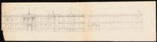 Schloss Ranzin: Studienentwürfe zu Vorder-, Rück- und Seitenfassade. Erker, auf der Rückseite Ansicht des oktogonalen Vorbaus