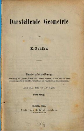 Darstellende Geometrie, I