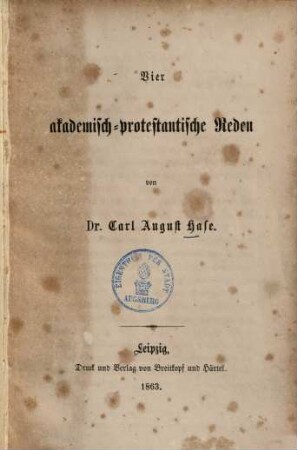 Vier akademisch-protestantische Reden