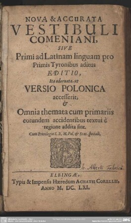 Vestibulum Comenianum cum versione Polonica