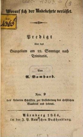Kleinere Schriften zur Beförderung des christlichen Glaubens und Lebens. 9. 1844