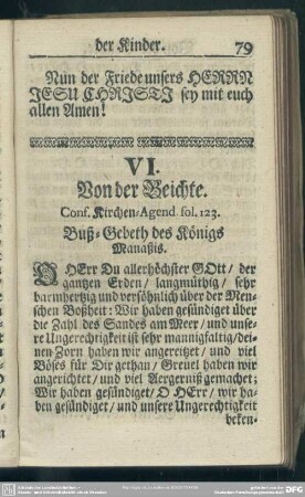 VI. Von der Beichte. Conf. Kirchen-Agend. fol. 123