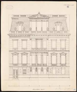 Haus August von Heyden, Berlin-Tiergarten Ausgeführter Entwurf: Aufriss Straßenansicht