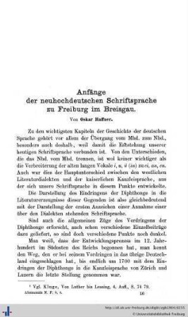 Anfänge der neuhochdeutschen Schriftsprache zu Freiburg im Breisgau.