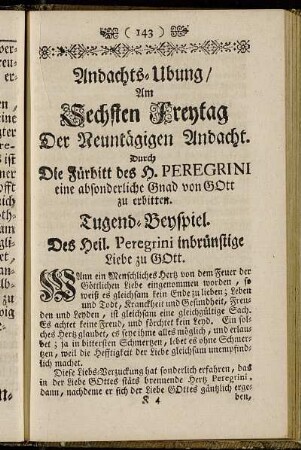 Andachts-Ubung/ Am Sechsten Freytag Der Neuntägigen Andacht.
