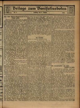 Zweite Ausgabe vom Sonntag, den 09. Januar 1916.