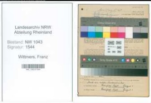 Entnazifizierung Franz Wittmers , geb. 15.12.1921 (Finanzbeamter)