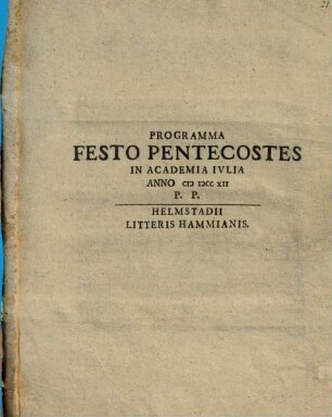 Programma festo pentecostes in Academia Iulia anno MDCCXII