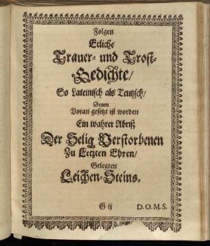 Etliche Trauer- und Trost-Gedichte.