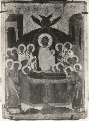 Entschlafen der Gottesmutter : Entschlafen der Gottesmutter. Ikone; 126 x 90 cm (1301/1400). Nowgorod: Historisch-künstlerisches Museum