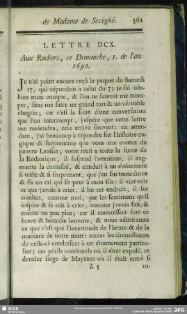 Lettre DCX. Aux Rochers, ce Dimanche, 1. de l`an 1690