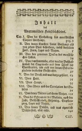 Inhalt des Anatomischen Handbüchleins.