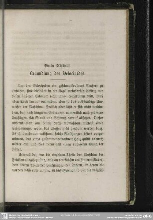 Vierter Abschnitt. Behandlung des Velocipedes