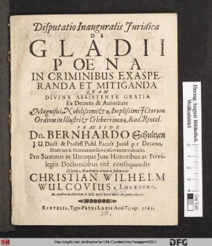 Disputatio Inauguralis Iuridica De Gladii Poena In Criminibus Exasperanda Et Mitiganda