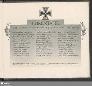 Ehrentafel Der Im Weltkrieg Gefallenen Werksangehörigen