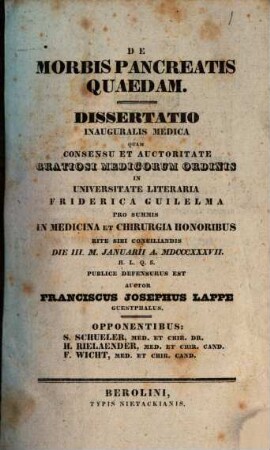 De morbis pancreatis quaedam : Diss. inaug. med.