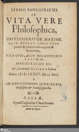 Sermo panegyricus de vita vere philosophica