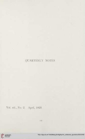 Quarterly notes - Vol. xii, No. 2. April, 1925