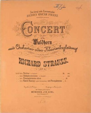 Concert (Es Dur) : für d. Waldhorn mit Orchester- oder Klavierbegl. ; op. 11