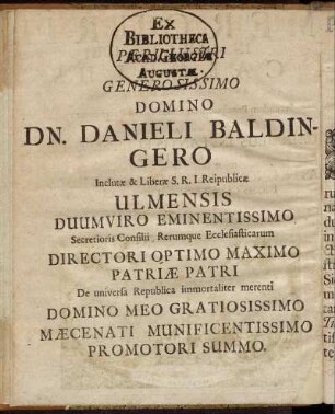 Generoissimo Domino Dn. Danieli Baldingero [...]