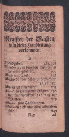 Register der Sachen/ so in dieser Handleitung vorkommen