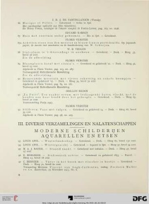III. Diverse verzamelingen en nalatenschappen; moderne schilderijen aquarellen en etsen (Nr. 93-294)
