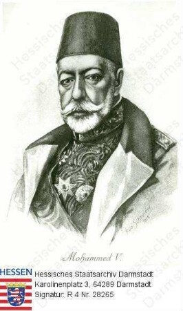 Mohammed V. Sultan der Türkei (1844-1918) / Porträt in Uniform, leicht rechtsgewandtes, vorblickendes Brustbild