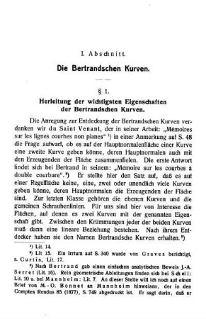 § 1. Herleitung der wichtigsten Eigenschaften der Bertrandschen Kurven.