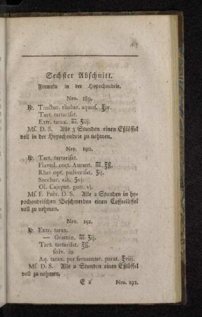 Sechster Abschnitt. Formeln in der Hypochondrie.