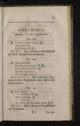 Sechster Abschnitt. Formeln in der Hypochondrie.