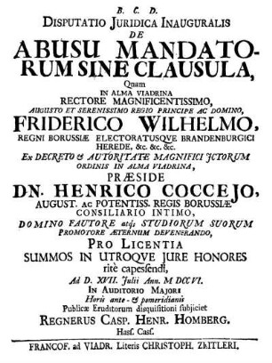 Disputatio Juridica Inauguralis De Abusu Mandatorum Sine Clausula