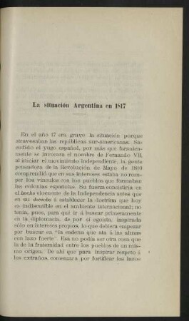 La situación Argentina en 1817