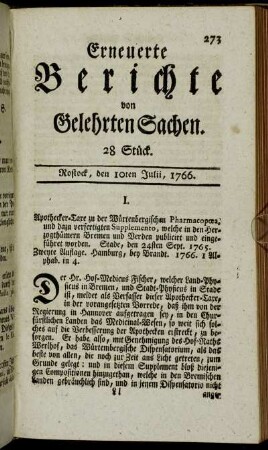 28 Stück. Rostock, den 10ten Julii, 1766