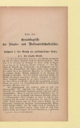 Erster Teil: Grundbegriffe der Staats- und Volkswirtschaftslehre