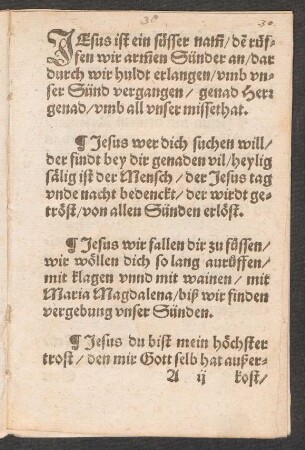 JEsus ist ein süsser nam/ de rüf=||fen wir armen Sünder an/