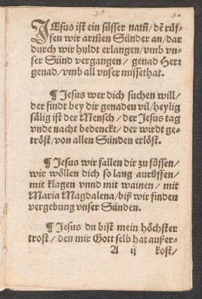 JEsus ist ein süsser nam/ de rüf=||fen wir armen Sünder an/
