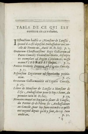 Table de ce qui est contenu en ce volume