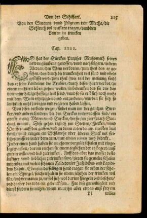 Von den Sacquaz unnd Pilgram von Mecha/ die Schleuch vol wassers tragen/ unnd den Leuten zu trincken geben. Cap. XXII.