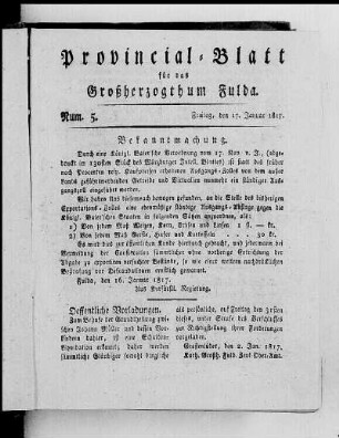 Num. 5, Ausgabe vom 17. Januar 1817